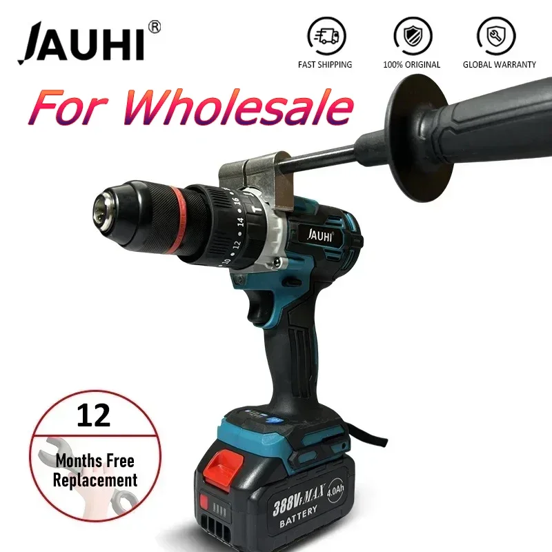 

JAUHI Electric Cordless Brushless Impact Drill Wireless Screwdriver Power Tools 13mm 20 Torque 125nm For Makita Li-Ion Battery