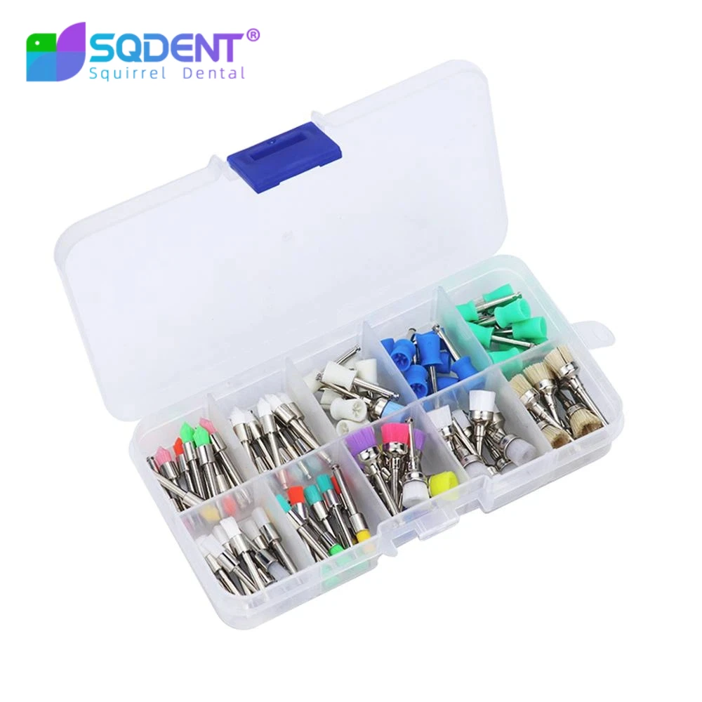 100pcs Dental Prophy Polishing Brush Flat and Tapered Polisher Bowl Nylon Teeth Whitening Material Dental Polish brush set