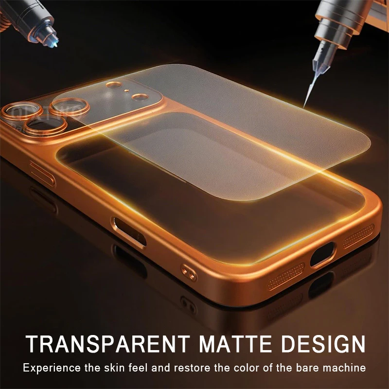 Funda transparente de lujo con acabado mate y carga inalámbrica para iPhone 13/14/15/16/17 Pro Max Air Plus, cubierta transparente a prueba de golpes 4