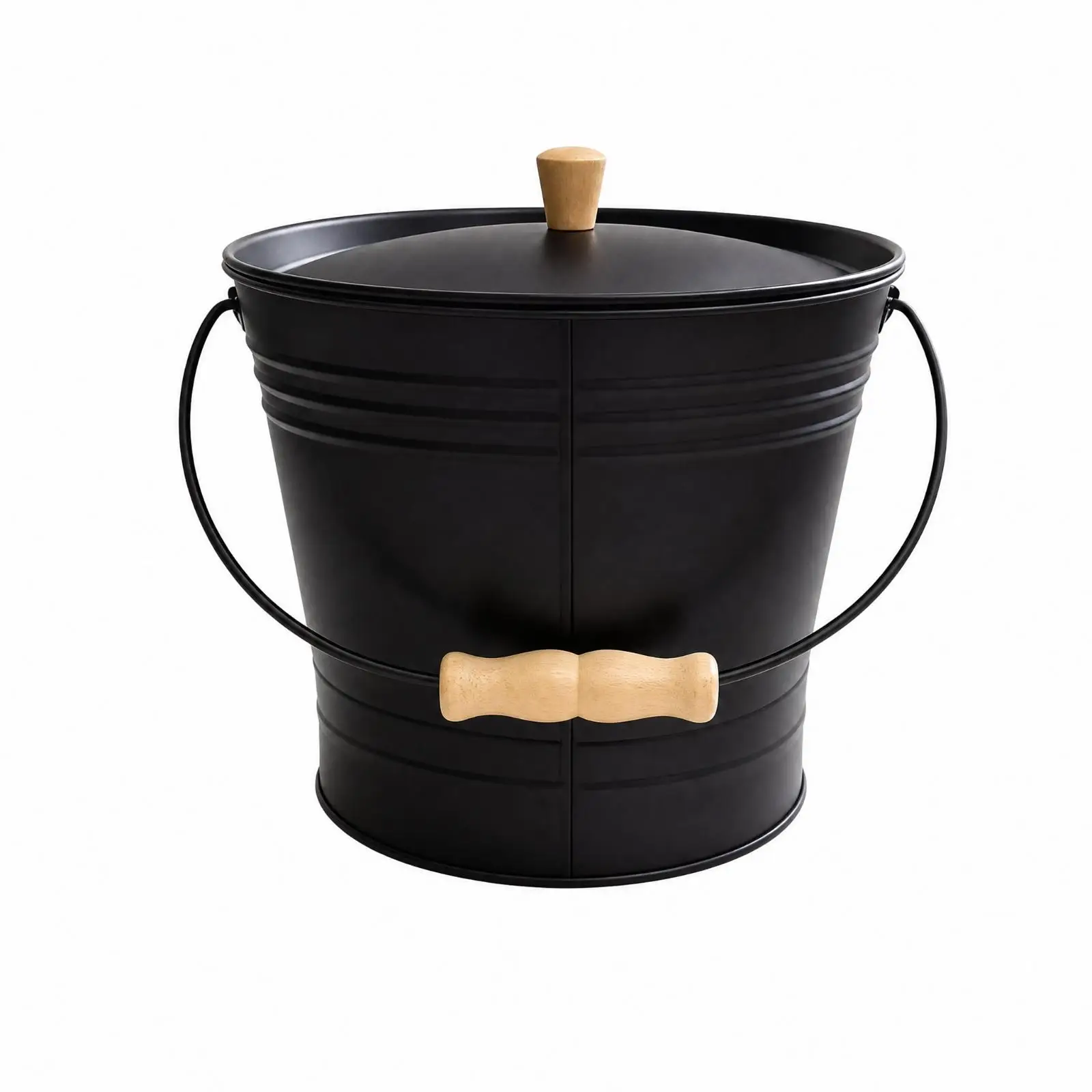 Classic Hearth Ash Bucket Iron Pail with Wood Grip Lid for Fireplace Cleanup Duty