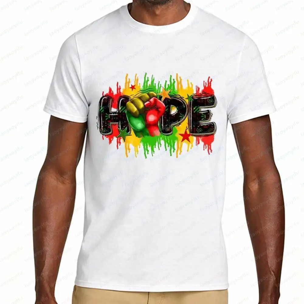 Juneteenth HOPE Black Power Fist T-Shirt for Men Women African American Pride Rasta Color Graphic Tee Casual Cotton Tops Gift