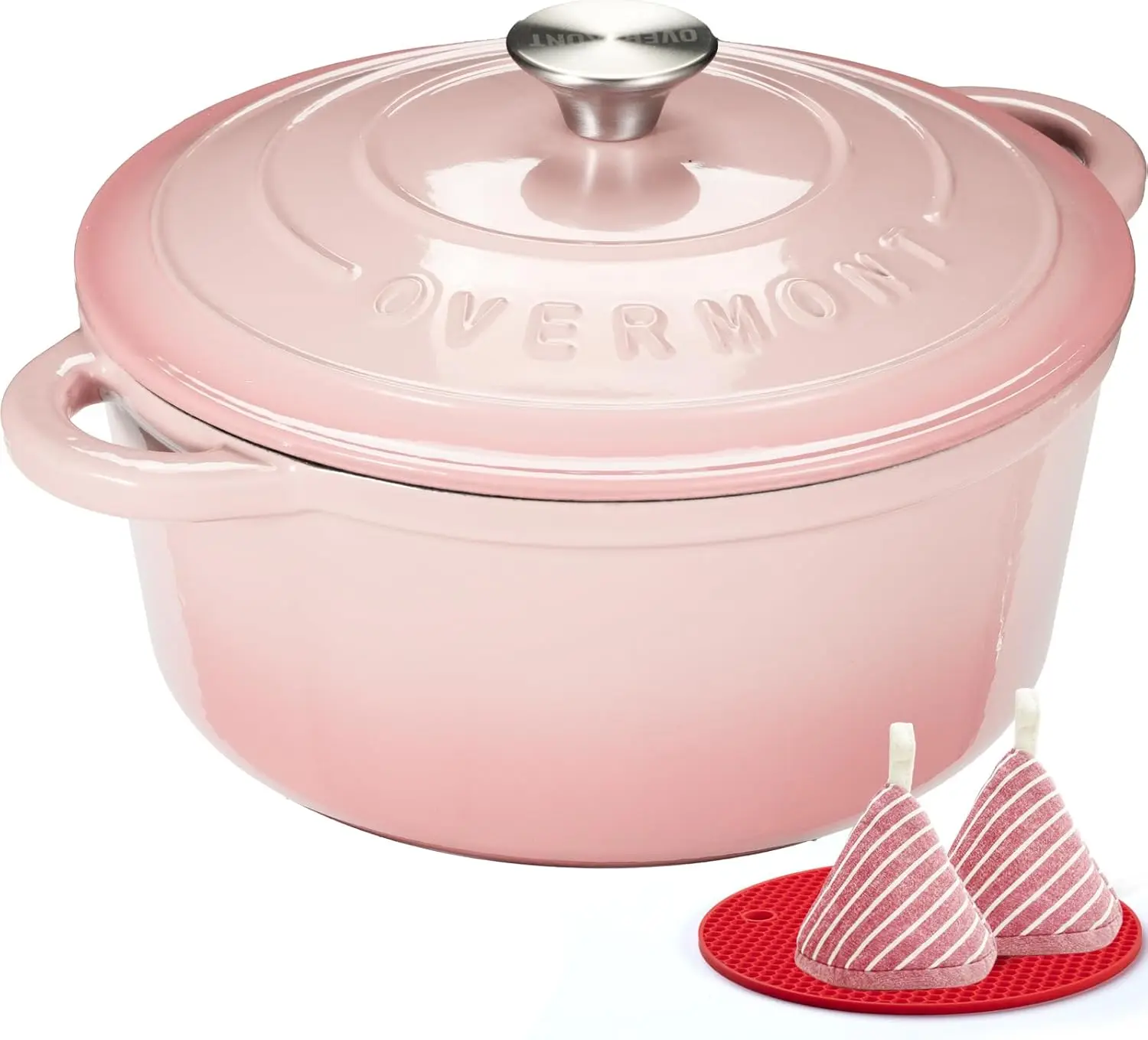 Olla de hierro fundido esmaltado de 5.5QT con tapa, libro de cocina y guantes de cocina - Resistente para guisar, hacer estofados, asar y hornear
