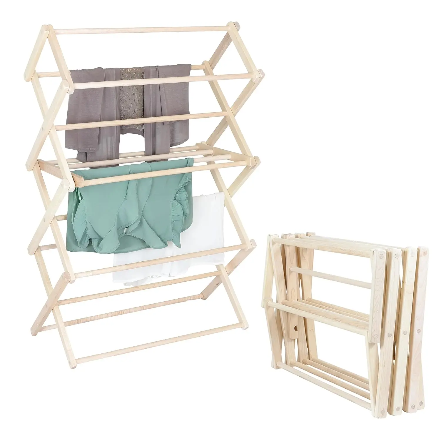 Clothes Drying Rack: Solid Maple Hard Wood Laundry Rack for Sweaters, Blouses, Lingerie & More, Durable Folding Drying Rack