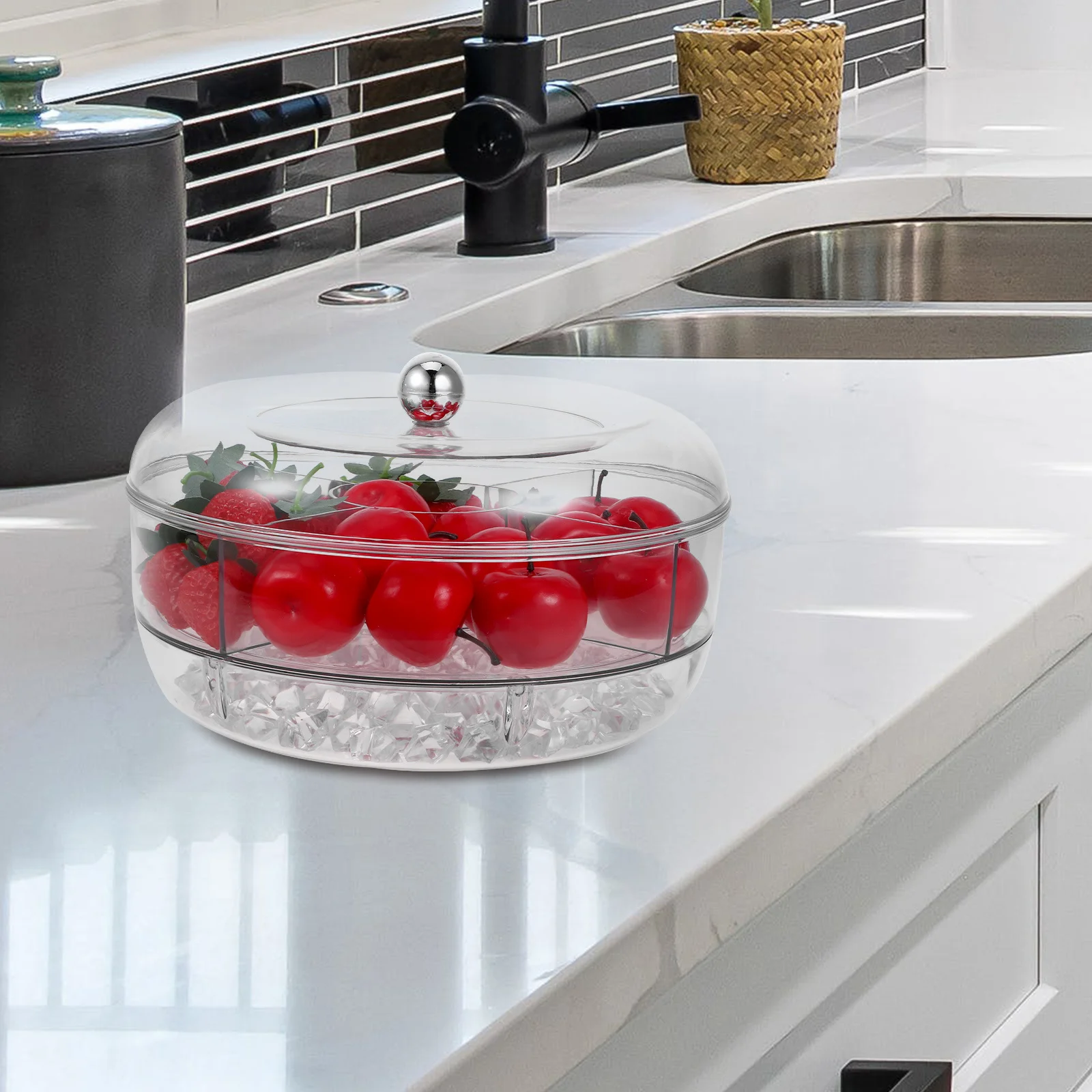 

Round Divided Serving Tray ° Rotating Food Storage Box With Lid Snack Fruit Vegetable Container For Party Chilled