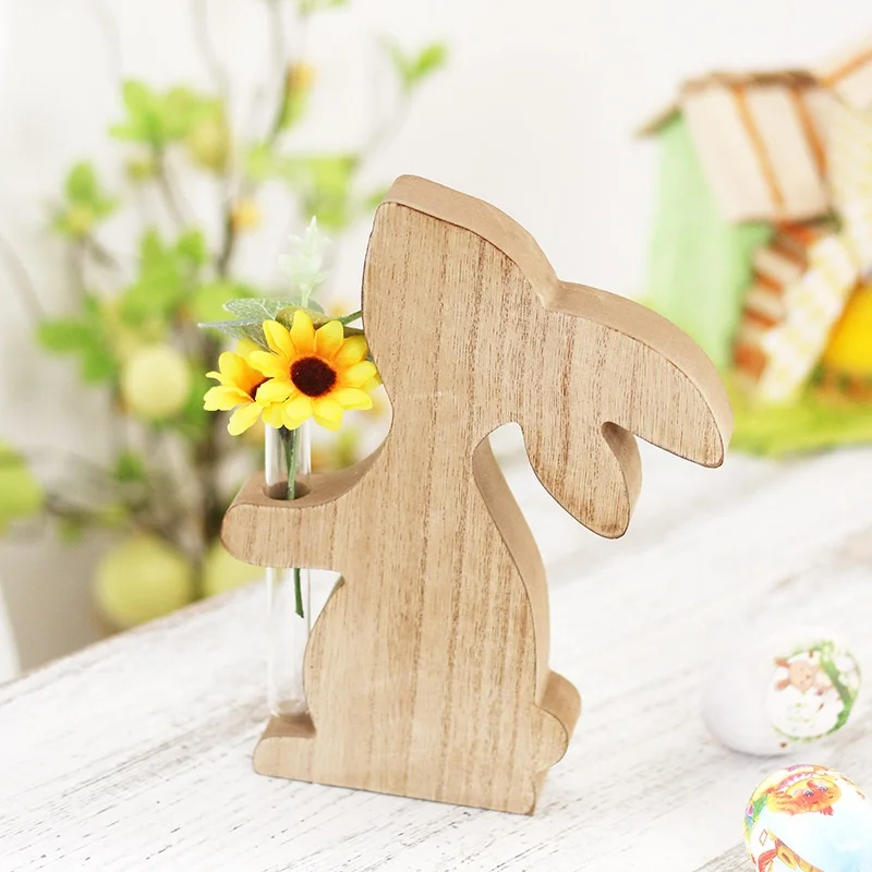 Easter Rabbit Wooden Small Vase Dried Flowers Table Decoration Living Room Office Decoration Home Decor Flower Arrangement Ware