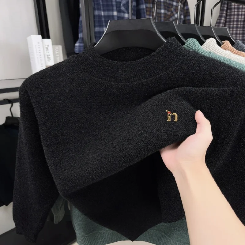 العلامة التجارية الفاخرة الرجال الكلاسيكية الكلب المطرزة جولة الرقبة محبوك سترة الخريف الشتاء جديد المخملية الساخن بيع سترة صوفية دافئة