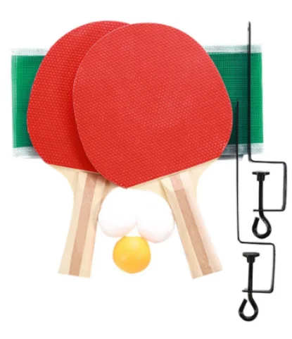 Kit 2 Ping Pong Table Tennis Rackets + 3 Polka Dishes + Net