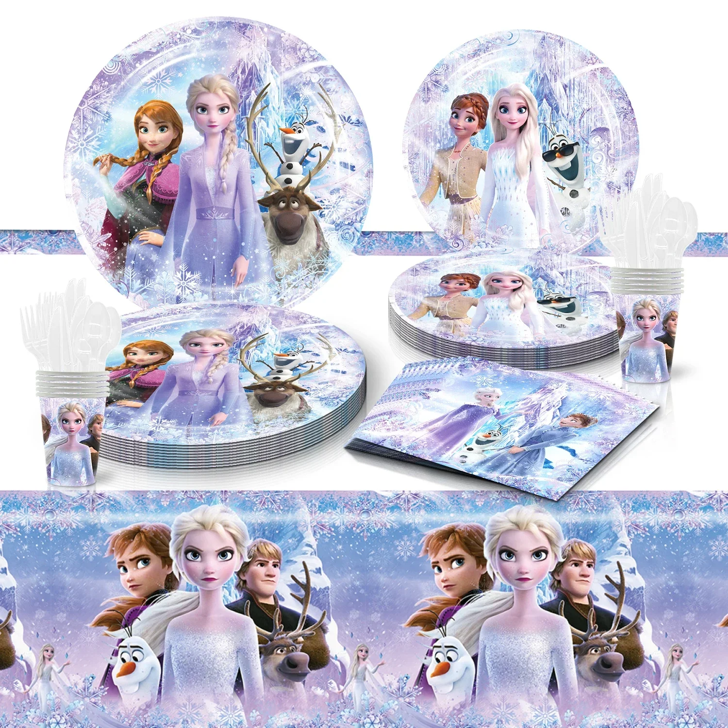 New Frozen Birthday Theme Decor  Disposable Tableware Cup Plate Set Frozen Tablecloth Baby Shower Party Supplies