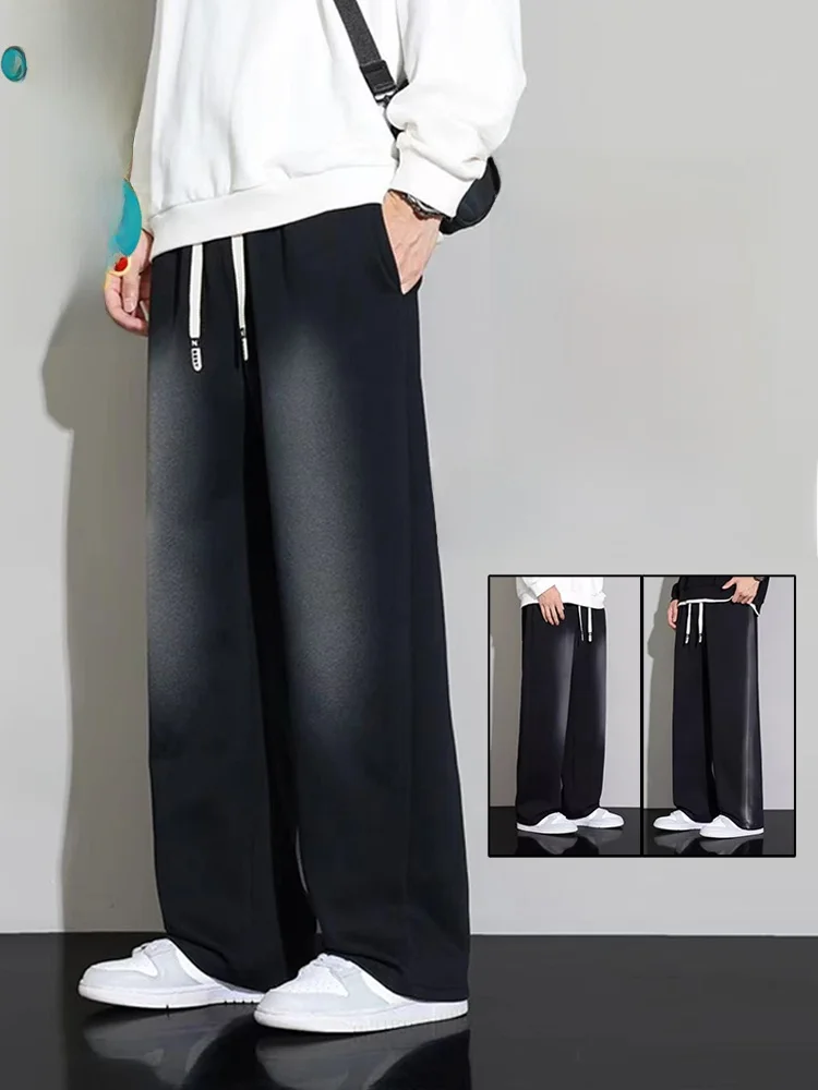 

Мужские повседневные брюки больших размеров, весенне-осенние, прямого кроя, свободные, модные, из смесового хлопка, дышащие, со средней посадкой на талии