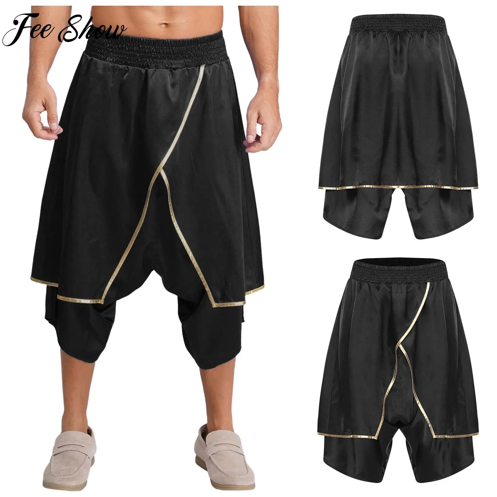 

Arabian Prince Carnival Cosplay Costume for Mens Halloween Role Play Arab Hippie Harem Pants Metallic Trim Loose Lantern Pants