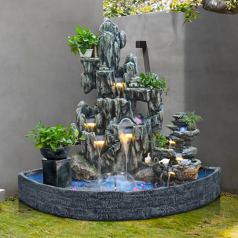 Garden fish pond rockery running water fountain, outdoor balcony landscaping ornament, courtyard circulating water landscape