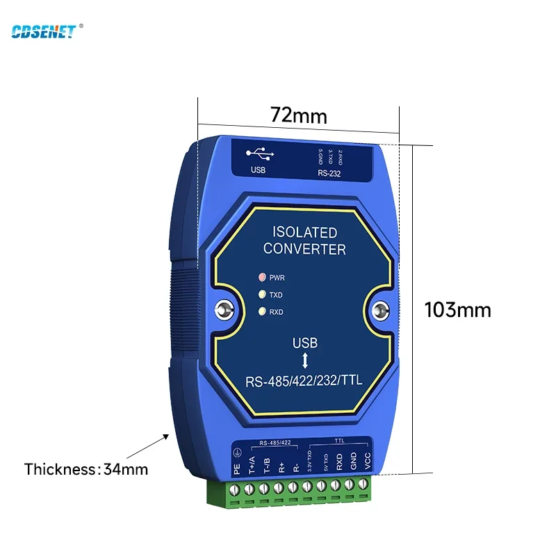 USB to Serial Converter RS485 RS232 RS422 3.3V/5V TTL CDSENET E810-U15H Industrial Grade Signal Power Isolation Industrial Grade