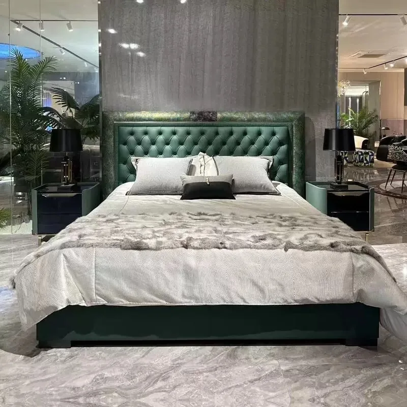 Italian leather bed modern simple first layer cowhide atmosphere master bedroom matte leather wedding bed