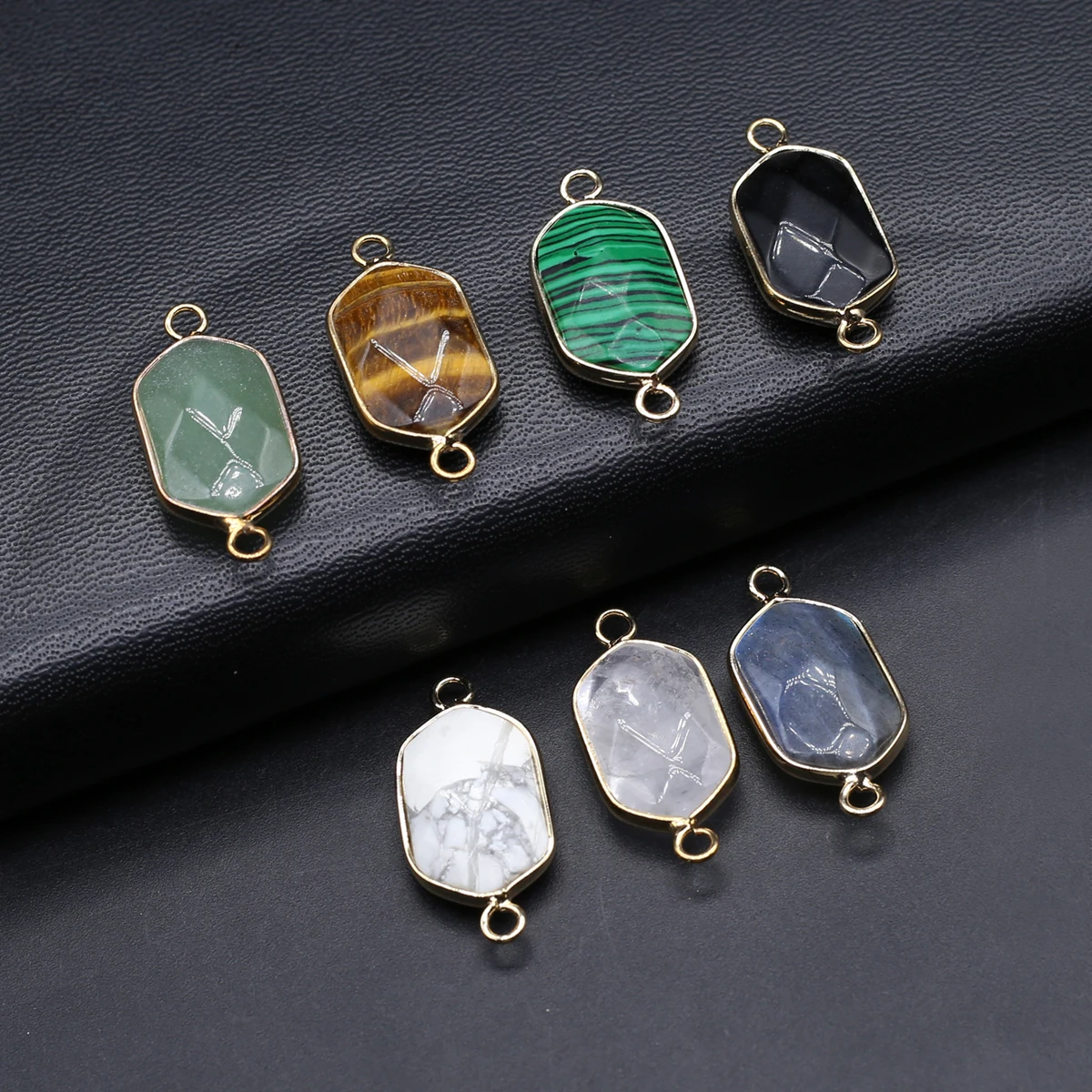 

Natural Stone Pendant Connector Hexagon Colorful Natural Agates Pendant Charms for Making DIY Bracelet Accessories 28x13mm