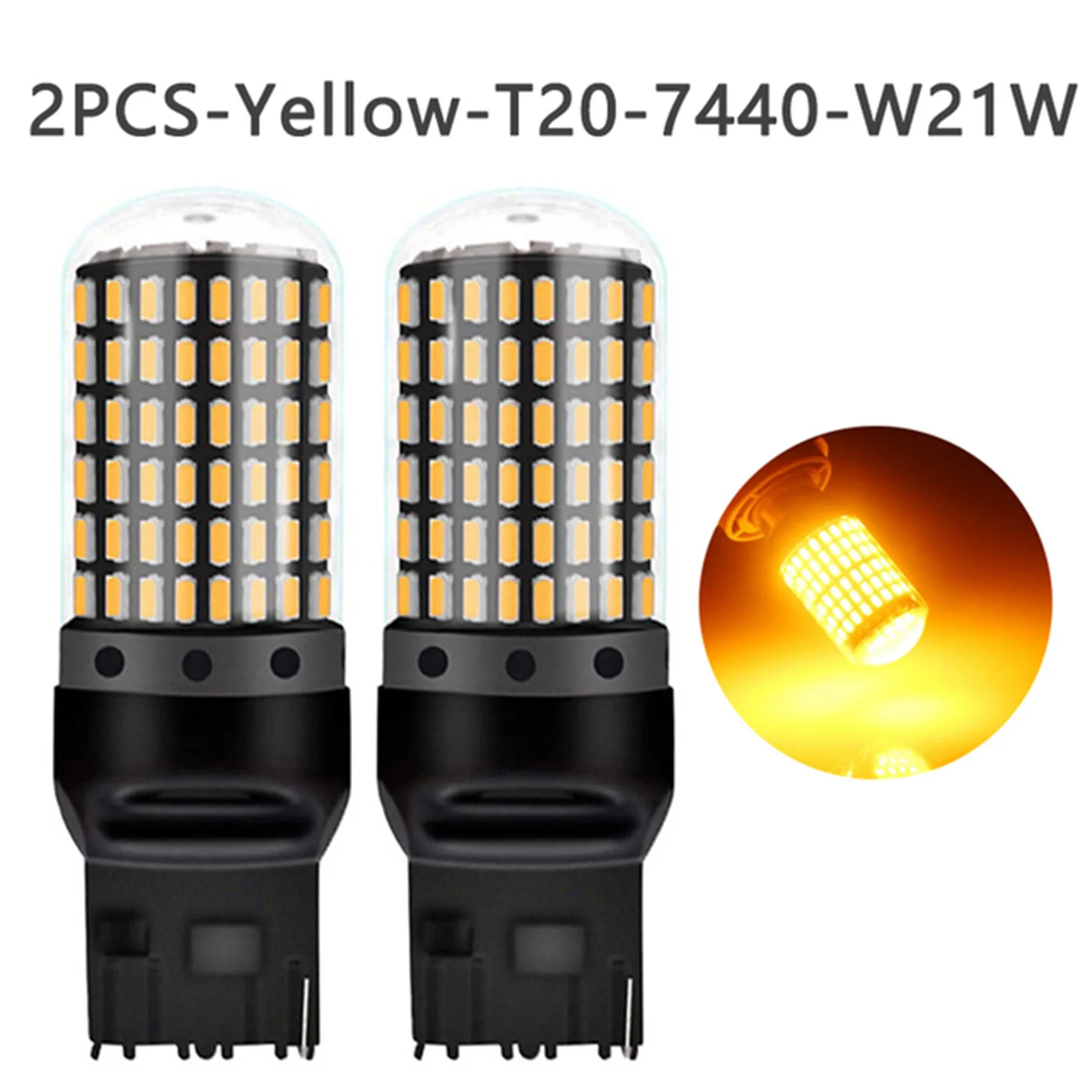 Bombillas LED para intermitentes, lámpara de freno de estacionamiento, luces de marcha atrás, color amarillo, Canbus T20 3014 W21W, 7440 144Smd, 2 unidades