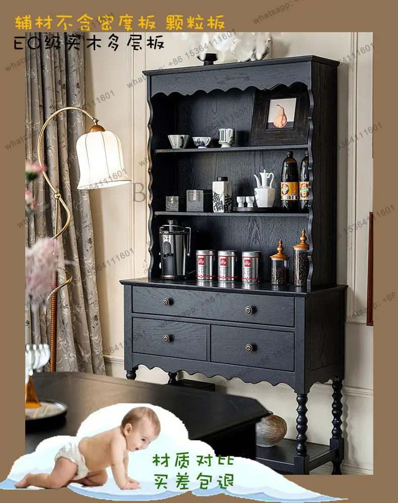 

Solid wood dining side cabinet, living room French retro storage, high-end ultra-thin cabinet