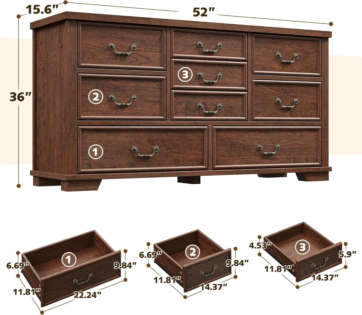 Enhomee 9 Drawer Dresser For Bedroom, 52