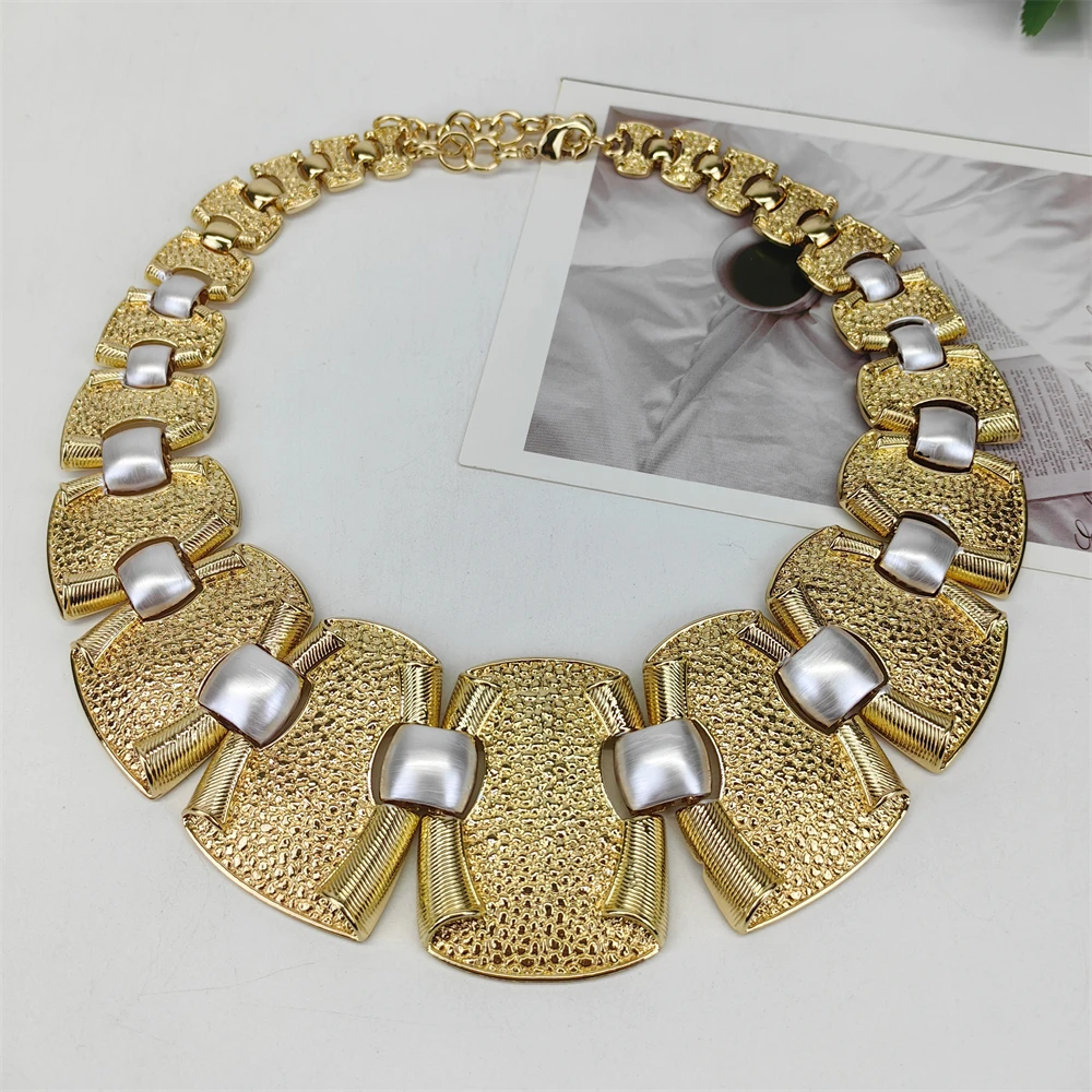 Luxury Shine Plated Heavy Necklace Earrings Bracelet Ring Set for Women Dubai Noble Charms Jewelry Gift for Party Wedding