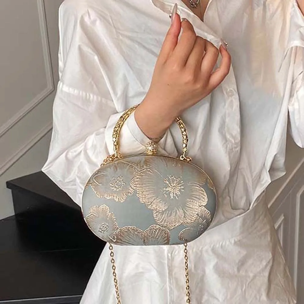 

Versatile Chinese Style Handbag Luxury Large Capacity Embroidered Elliptical Purses Evening Pouch Polyester Peony Cheongsam Bag