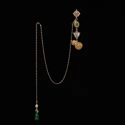 Retro court style antique gold crafts gourd pendant original pearl chain long brooches for women Hanfu accessories jewelry