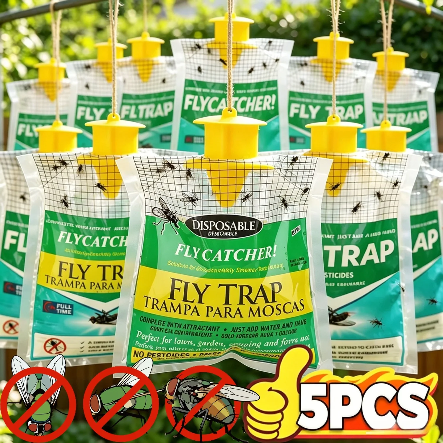 1-5Pcs Disposable Fly Catcher Bag Non-Toxic Wasp Mosquito Insect Bug Attract Killer Trap Outdoor Hanging Fly Trap Bag with Bait