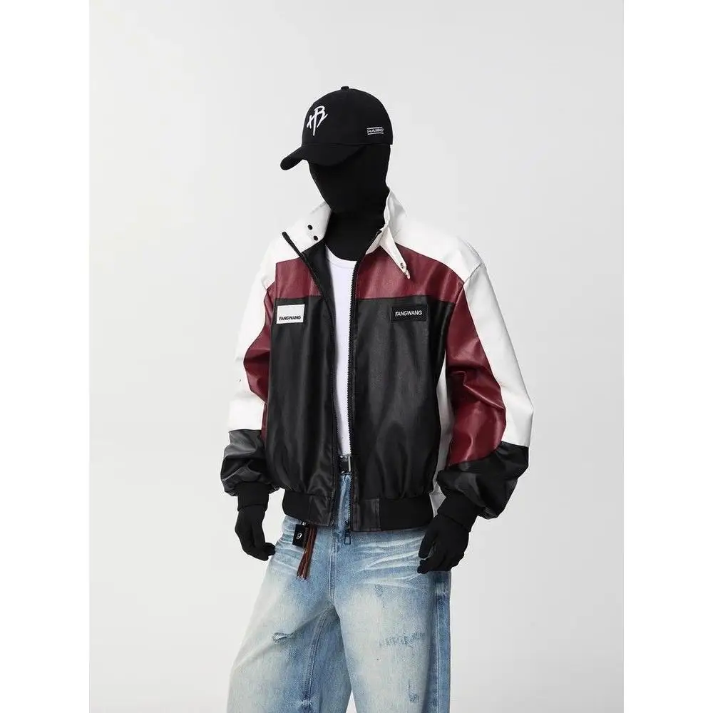 

Модное высококачественное мужское и женское кожаное пальто-джат на весну и осень, американский цвет, мотоциклетный воротник, пальто на молнии