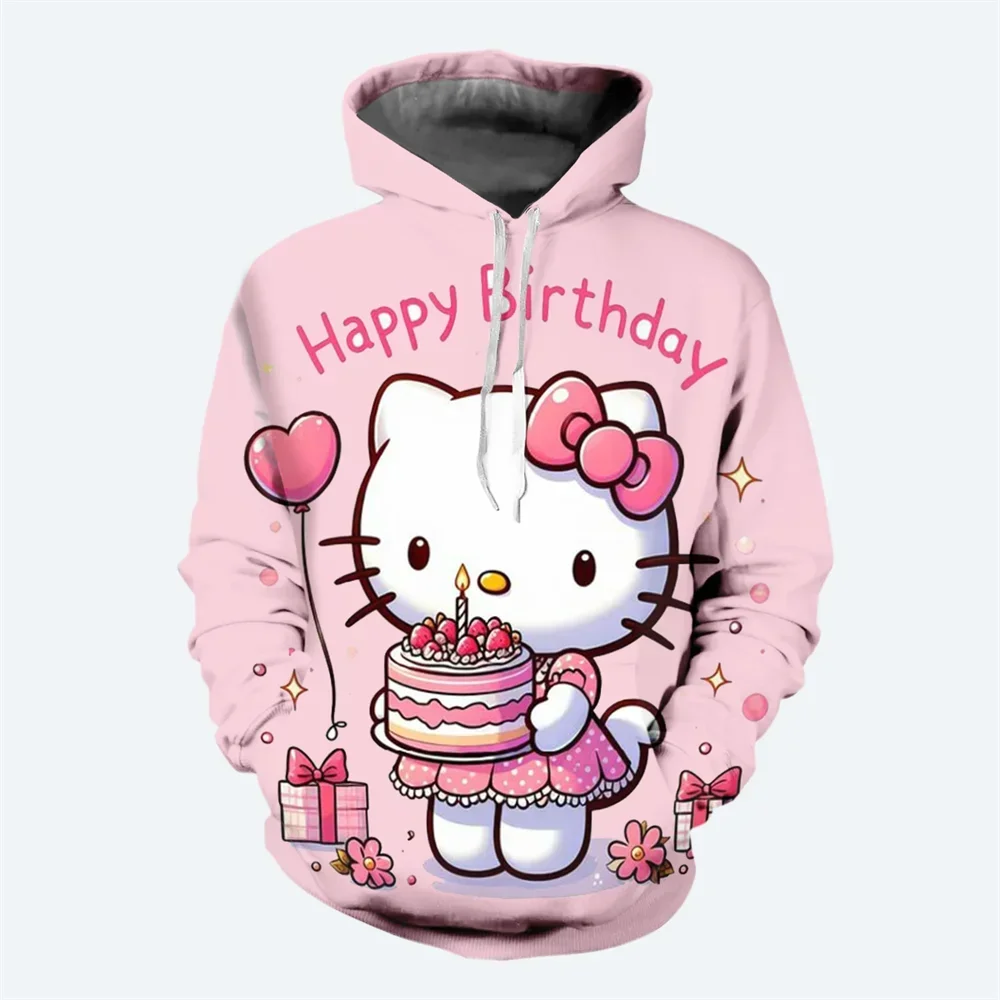 Hello Kitty Girls Hoodie Cartoon Hoodie 3D Printing Oversized Pullover Fashion New Women\'s Hoodie MINISO Women\'s Clothing