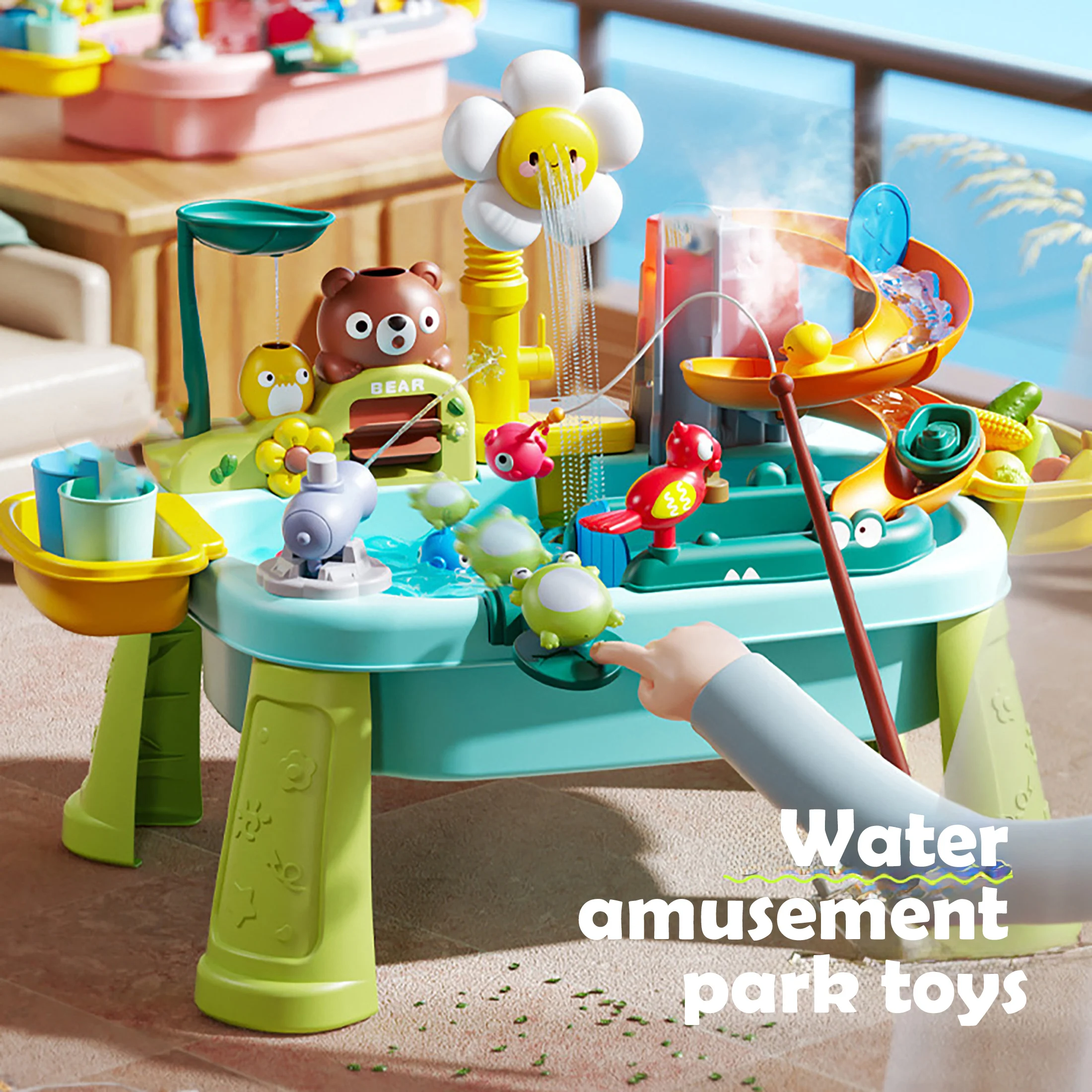 Upgraded Toddler Sand Water Table Toy Electric Water Pump Kids Sand Water Faucet Fishing Toy Kitchen Play Sink Toys