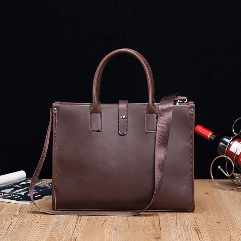 Retro men pu car sewing leather bag handbag business briefcase computer storage shoulder crossbody bag