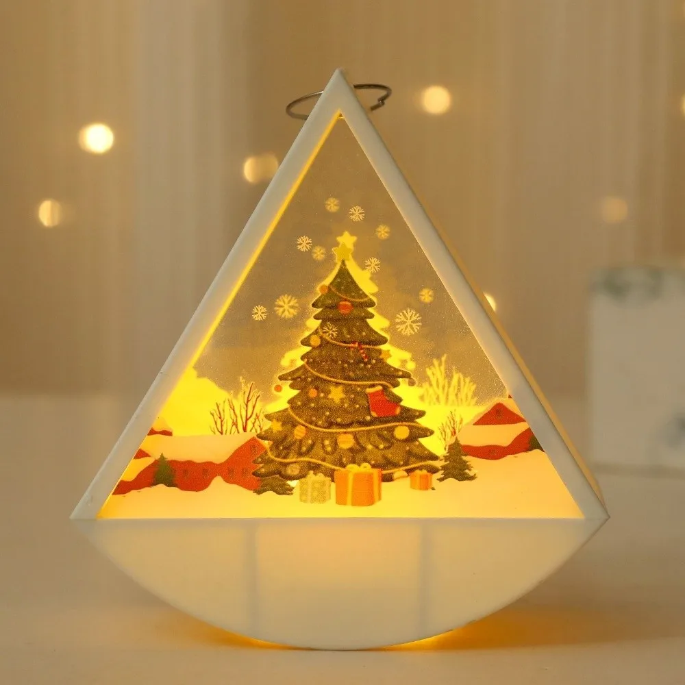 Cute LED Christmas Lamp Electronic Plastic Night Light Small Tabletop Triangular Lantern Kid Gift