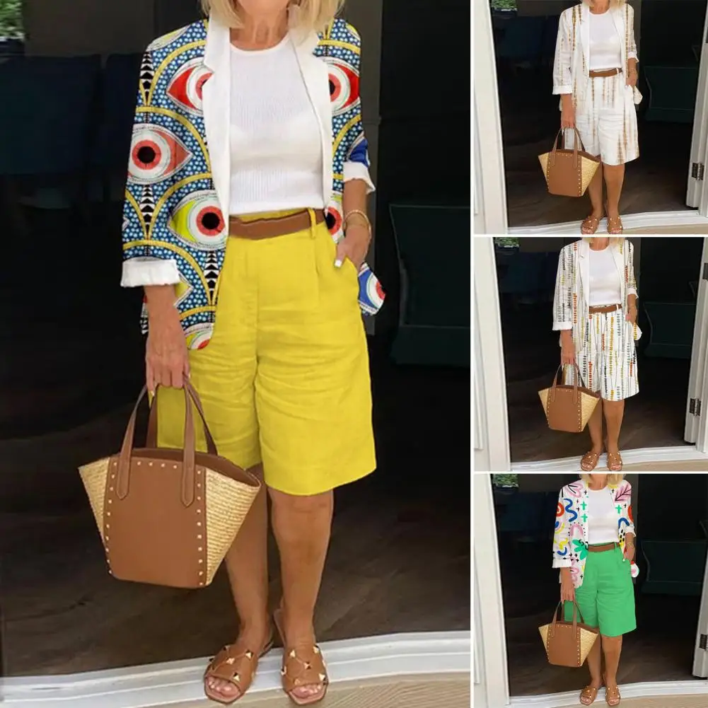 Trendy Summer Outfit Thin Women Blazer Suit High Waist Summer Suit Jacket Short Pants Set  Workwear