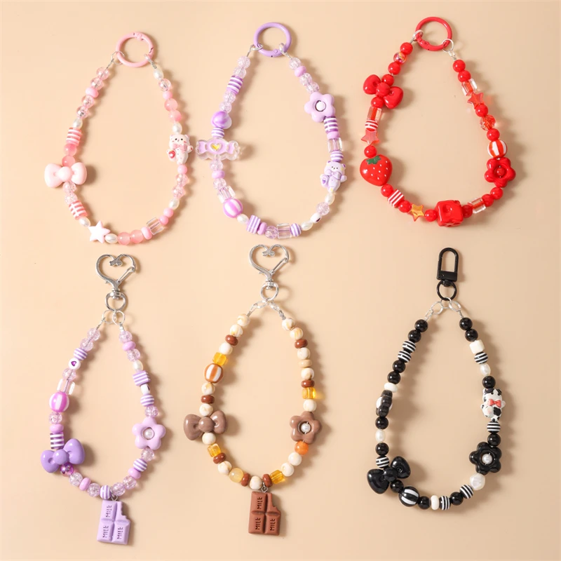 Modischer, handgefertigter, bunter Perlen-Schlüsselanhänger mit Schleifen- und Blumenmotiven, Schokoladen-Schlüsselringe für Damen und Herren, Handtaschen- und Geldbörsenschlüsselanhänger, DIY-Geschenk – Detail 3