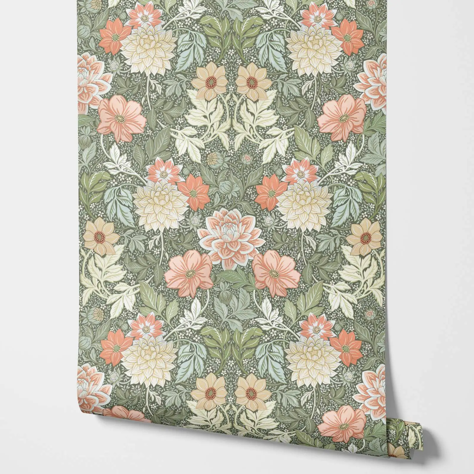 달리아 정원 벽지, 큰 꽃 플로라 벽지, 스칸디나비아 컨트리 스타일 벽지