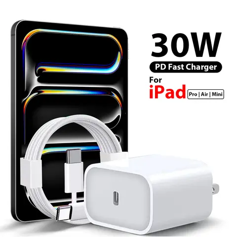 30W PD 3.0 USB C Charger For iPad A16 2025 10 9 10th 9th Generation Air 13 11 5 Pro 11 12.9 Mini 6 7 iPhone Quick Charging Cable