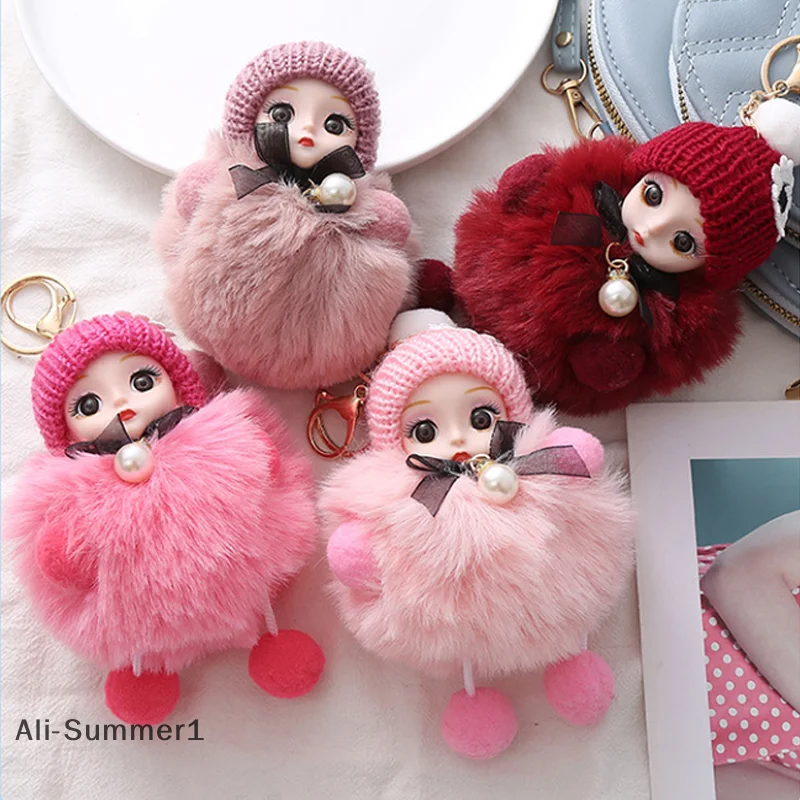 

【E】Симний плюшевый брелок из искусственного меха кролика рекс, шарик, брелок для ключей, кукла с большим глазом, подвеска, модная автомобильная сумка, подвеска