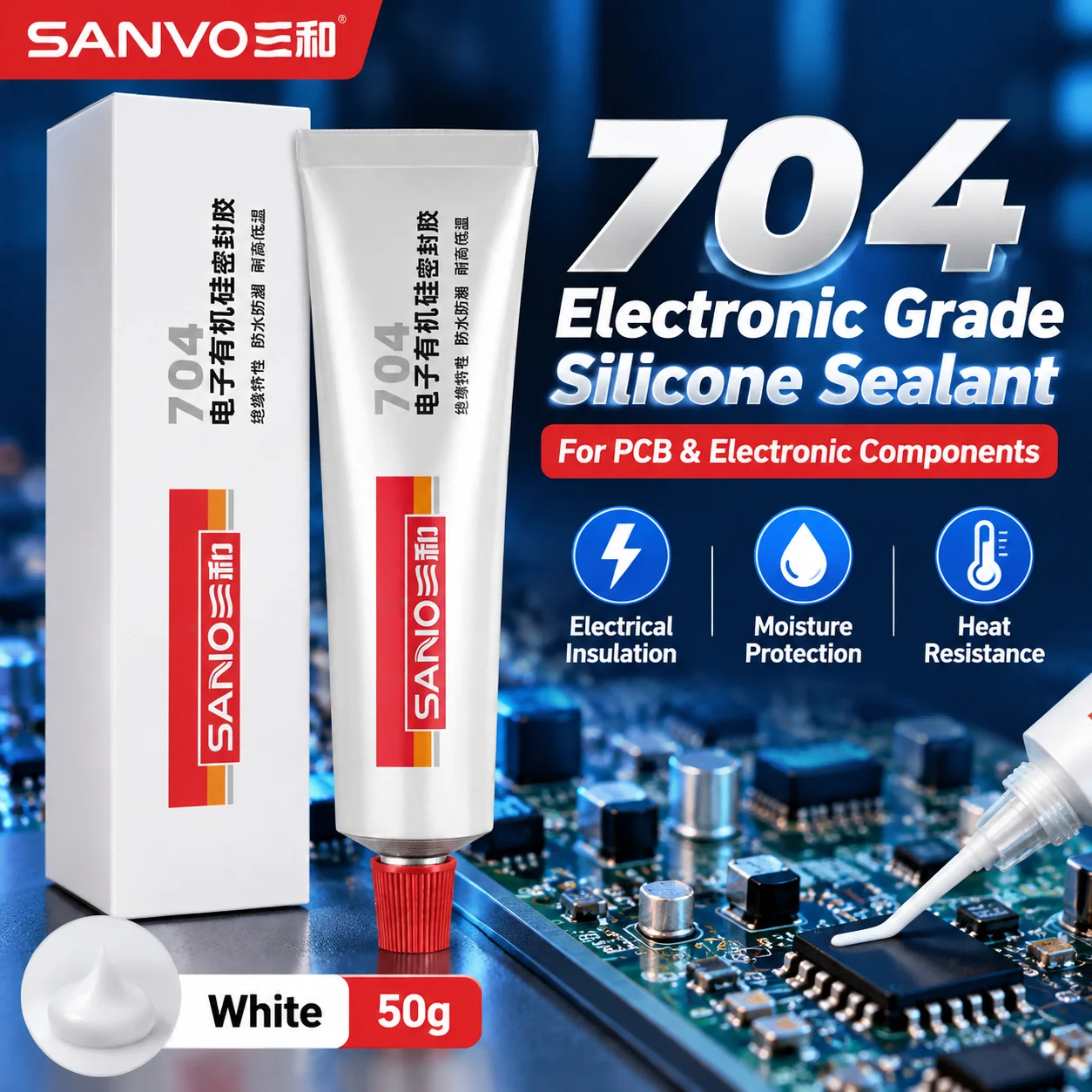 704 Silicone Sealant 50g Electronic Glue High Temperature Resistant Waterproof Insulating Adhesive for Circuit Appliances