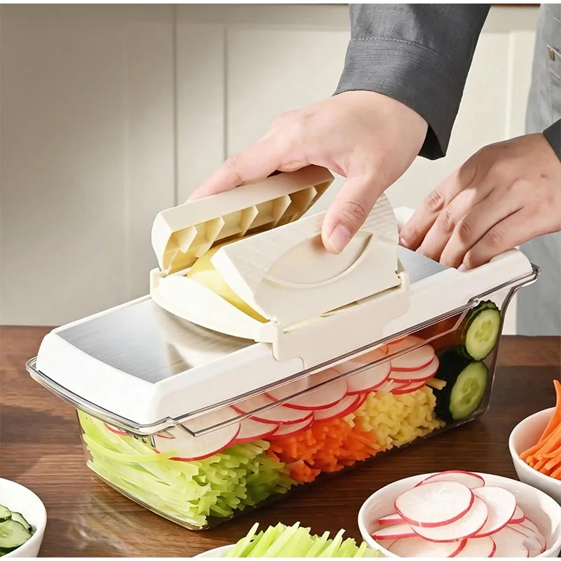5‑in‑1 Multifunction 2‑Door Vegetable Slicer Shredder Hand Safe Grater Interchangeable Blades with Blade Storage Kitchen Gadget