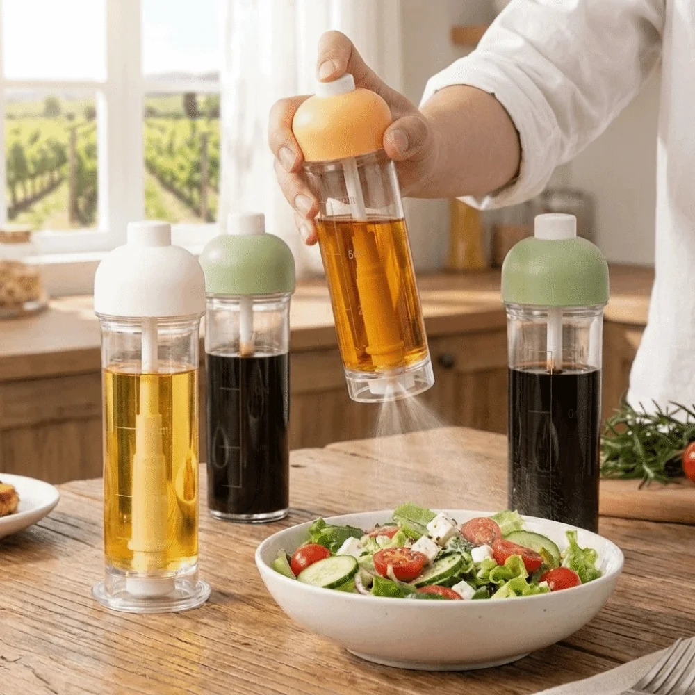 Reusable Plastic Down-Spray Oil Bottle 100ML Food Grade Press Oil Sprayer Anti Slip Measurable Scale Oil Bottle Air Fryer Use