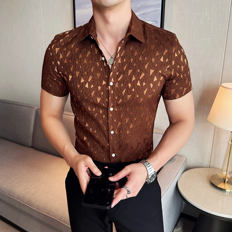 Summer Slim Fit Shirts Men Short Sleeve Casual Business Dress Shirts Fashion Social Office Streetwear Shirts Men Clothing 2024