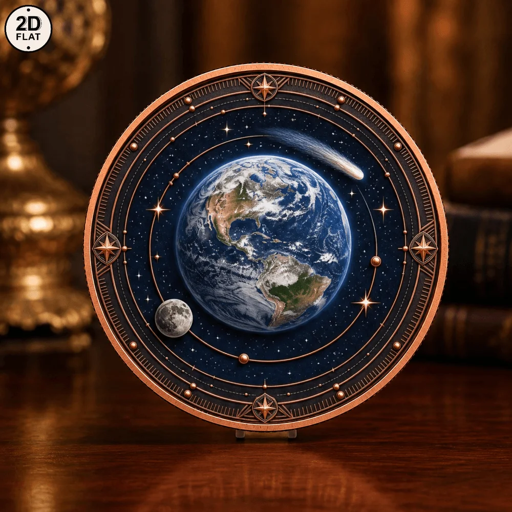 1pc 1oz .999 Fine Copper Earth & Moon Space Challenge Coin Cosmic Outer Space  Planet Collectible Medal Gifts for Astronomy Fans