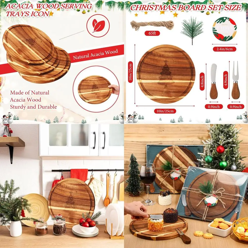 

Acacia Wood Cheese Board Set with Engraved Knife and Fork, Perfect for Christmas, Parties, and Special Occasions (9.84 Round)