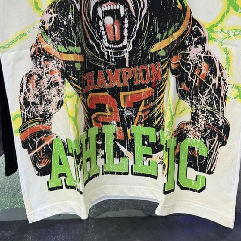Green Graffiti Beast Print MAJESTIK Tshirt Men Women White Cotton Round Neck Short Sleeve Hiphop Treetwear Loose Top Tees