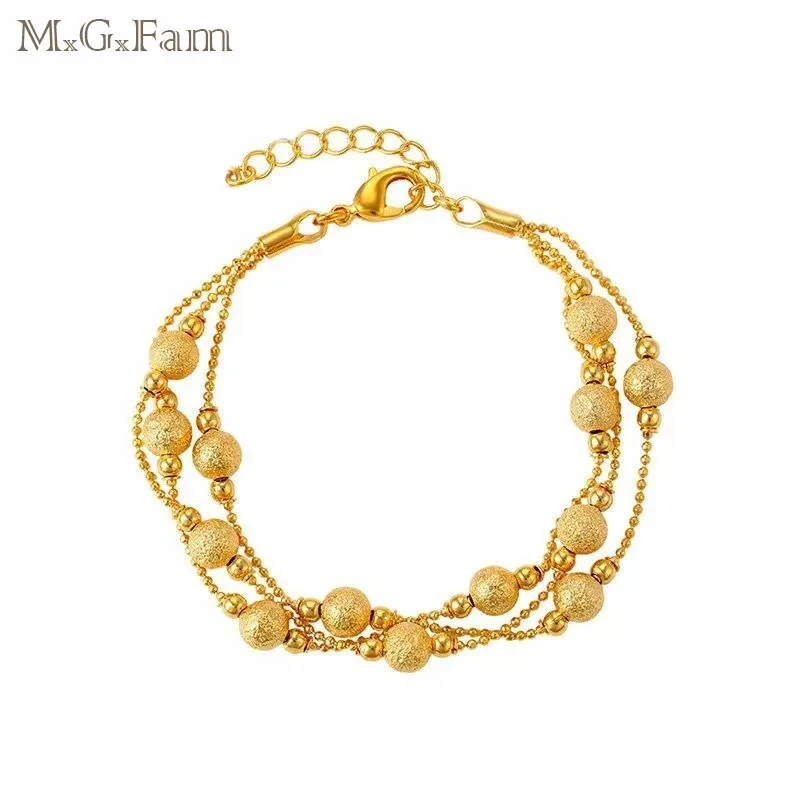 MGFam (20cm*6mm) Bracelet (3/6 line) Round Beads Women's Fashion Original Designs Pure Gold Color Allergy Free