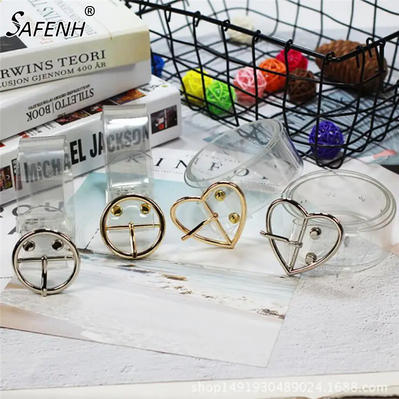 

Women's Cute Transparent Belt Heart Buckle Waist Sweet Female Belt 105cm
