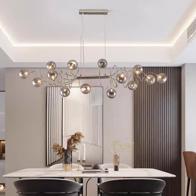 

Nordic Creative Minimalist Clear Glass Magic Bean Chandeliers, Bedroom Dining Room Bar LED Lighting, Interior Decor, Dimmable