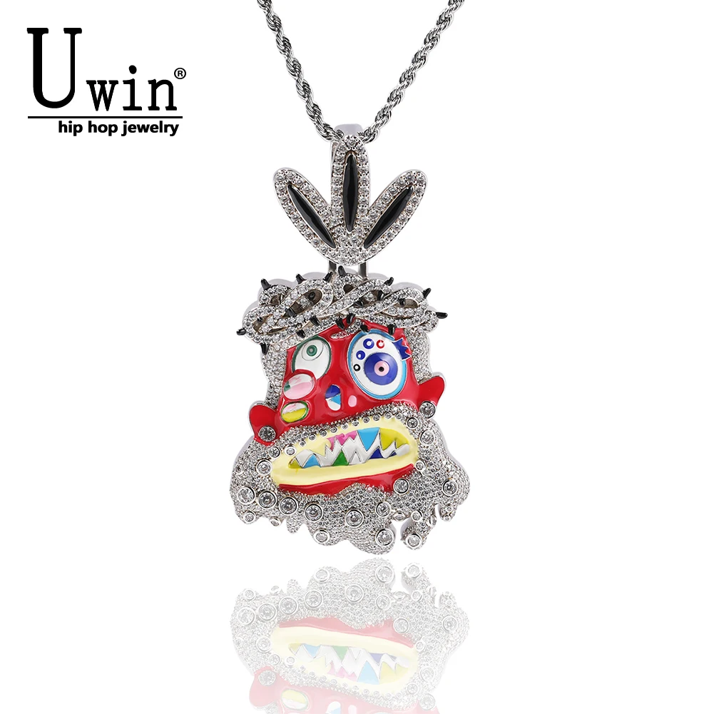 

Uwin Ghost Pendant Iced Out Cubic Zirconia Color Drop Oil Fashion Necklaces For Men Melted Utopia Dream Hip Hop Jewelry Gifts