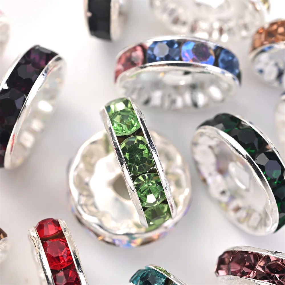 20 Stück 12mm Funkelnde Kristall-Strass-Rondell-Abstandsperlen Silberfarbene Legierungsperlen in Verschiedenen Farben für DIY-Schmuckherstellung – Detail 4