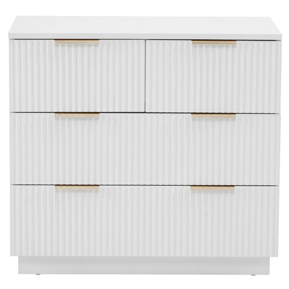 White P2 Particle Board and Density Board Wavy Pattern Drawer Front Three-Level Four-Drawer Bedside Cabinet, Nightstands