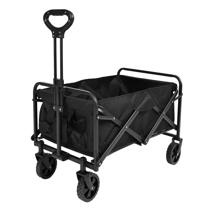 Four-Wheel Portable Foldable Metal Cart Platform Large Capacity For Camping Outdoor Residence Shopping