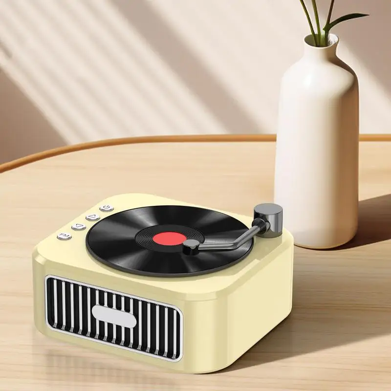 Portable Speaker Record Player Shaped Speakers Wireless Loud Small Punchy Bass Rich Audio Stereo Pairing Built In 800 Mah